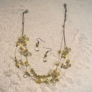 Elegant Yellow and Silver Necklace and Earring Set